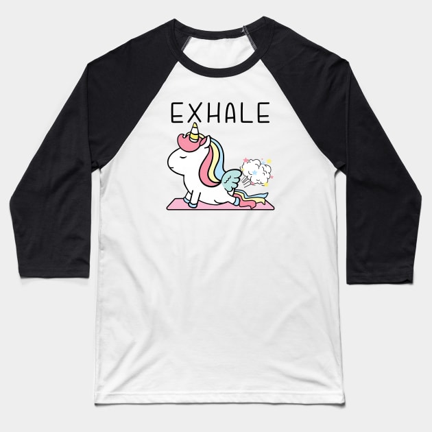 Exhale Unicorn Fart Yoga Baseball T-Shirt by MasutaroOracle